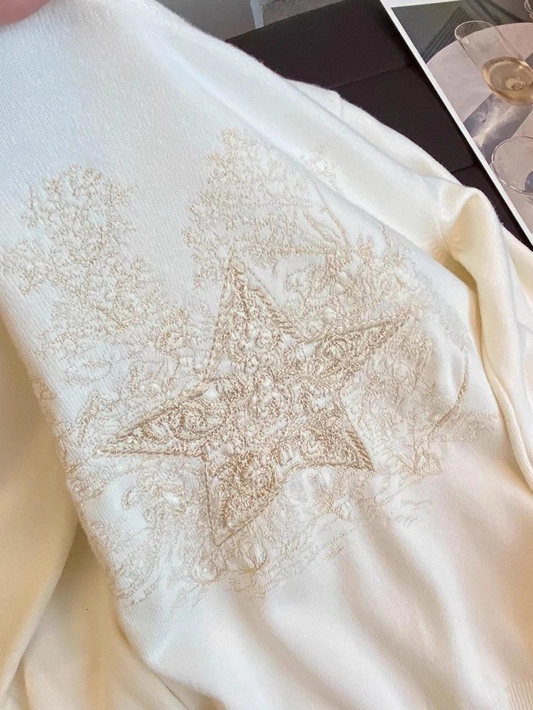 High Quality Womens Knitted Sweater Round Neck Star Embroidery Knit Pullover Korean Fashion Long Sleeve Casual Jumper C-016 250801