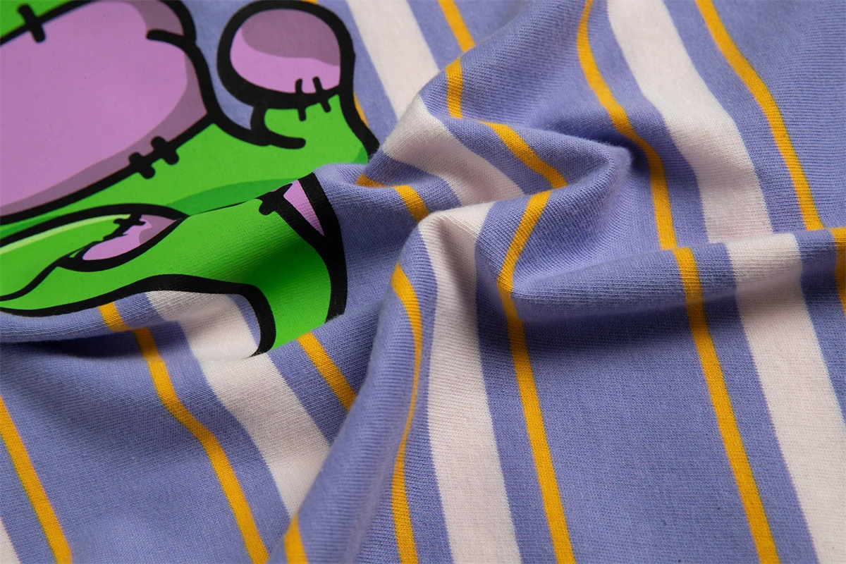 Drew House New Mens Clothing Striped purple T shirt men's and women's printed loose short sleeve T-shirt Designer luxury