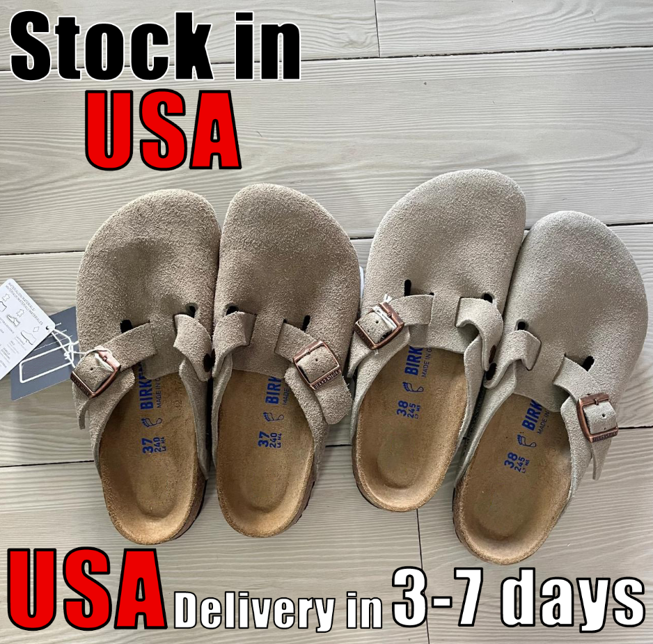 Designer Clogs Slippers boston Women Mens Sandals Mules Cork Flat Soft Fluffy Fashion Suede Taupe Summer Leather Black Blue Grey Slide Beach Casual Shoes