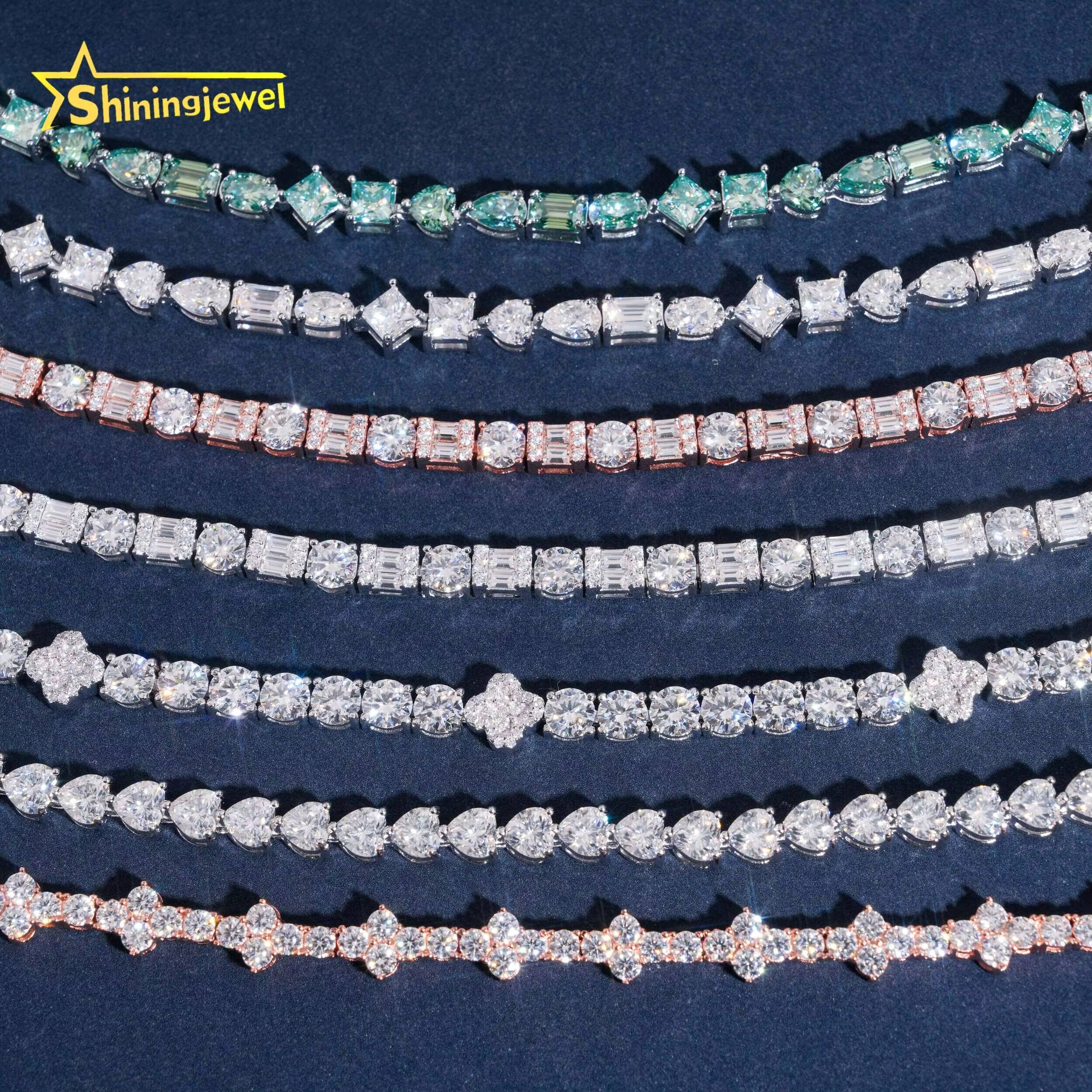 Iced Out Fine Jewelry Tennis Moissanite Bracelet Collection 925 Sterling Silver Hip Hop Cross Moissanite Bracelet for Women Men