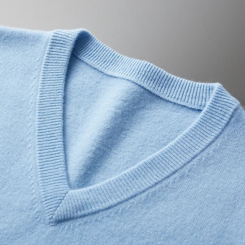 Cashmere Cotton Blend Classic Vneck Knitted Sweater Men Pullover Autumn Winter Soft Warm Business Casual Jumper pull homme 250807