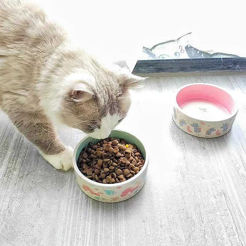 Cartoon Ceramic Cat Bowl Candy Colors Puppy Bowl Pet Water Food Bowls for Cat Dog Pets Feeding Supplies Y250806
