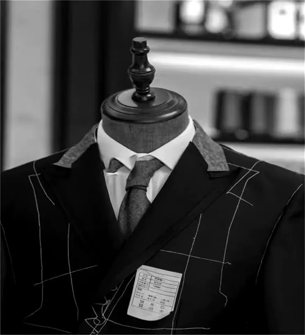 Double Breasted Houndstooth Suits for Men Wedding Groom Tuxedo Plaid Slim Fit 2 Pieces Fashion Check Suit Set Jacket with Pants 250807