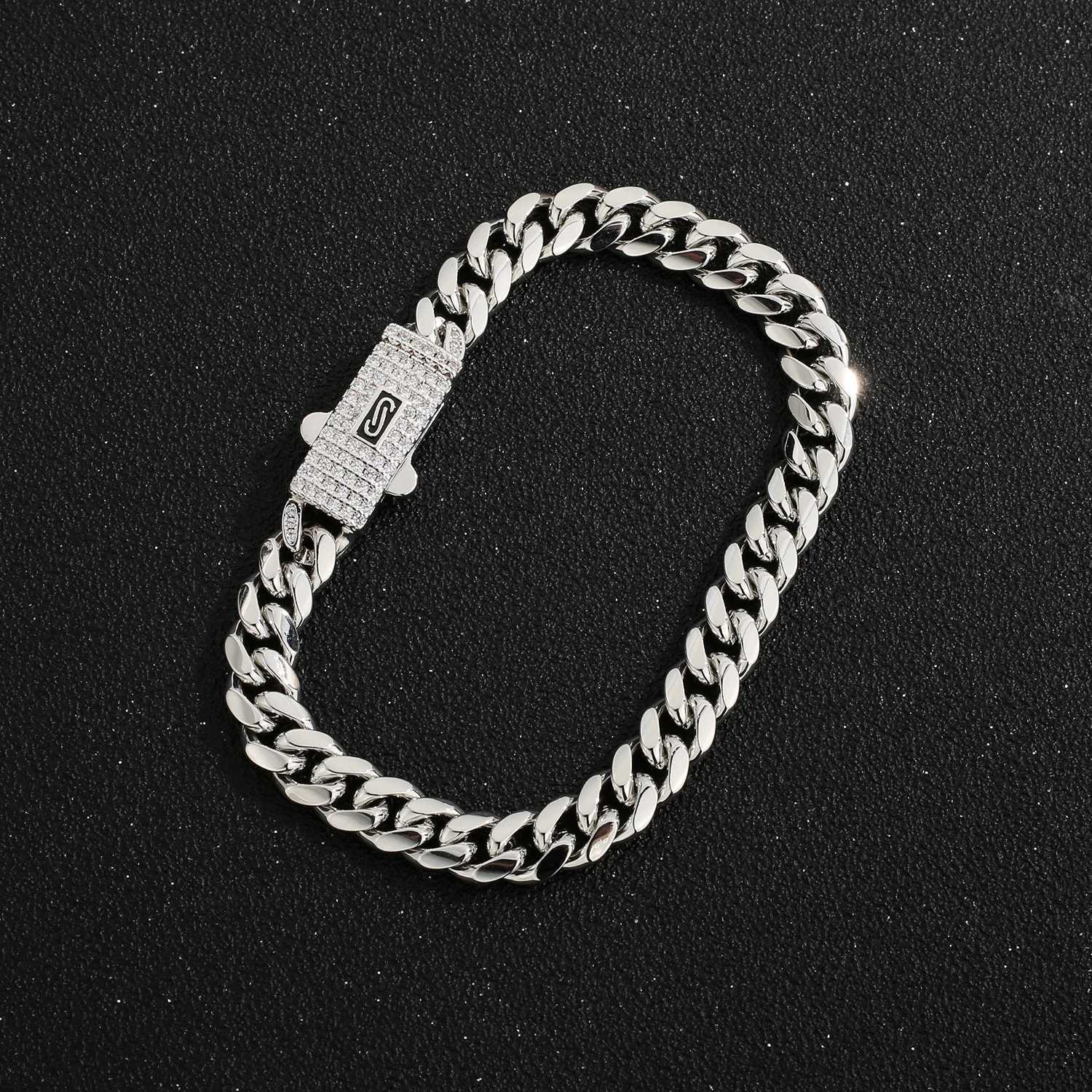 Silver Monaco anklet width 4N6N8N length 23cm25cm hip-hop anklet for men and women Y250805