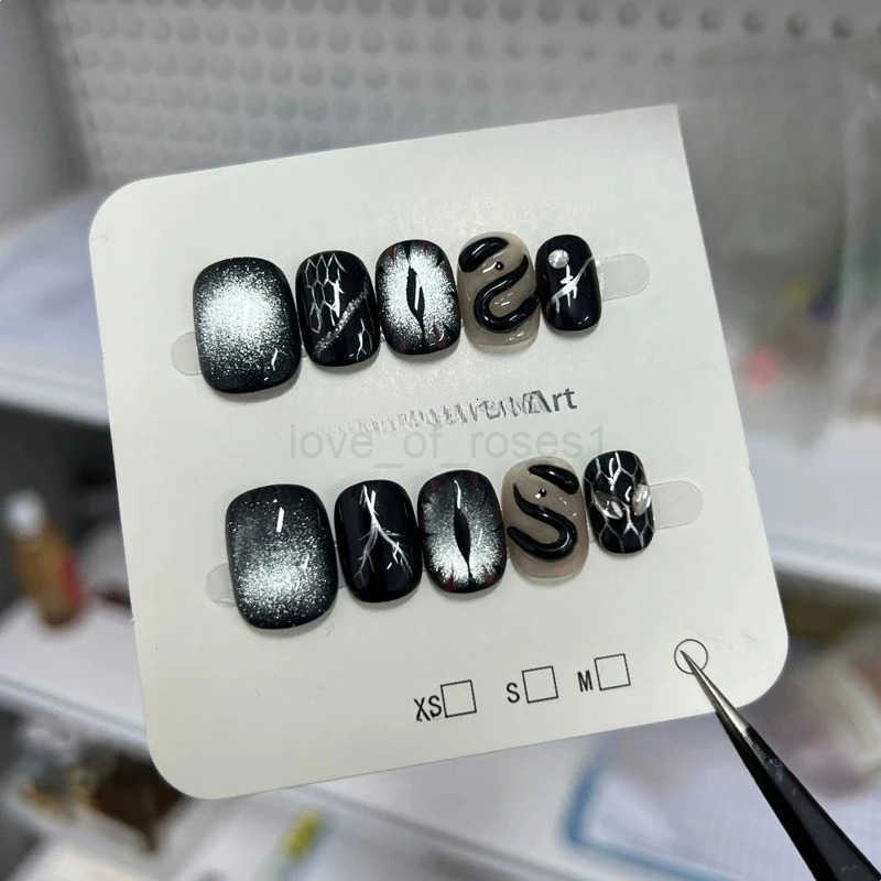 10Pcs Short Square False Nails with Mysterious Devil Eye Star Press-on Nails Glitter Cat Eye Handmade Fake Nails Ins Spicy Girl Z250807