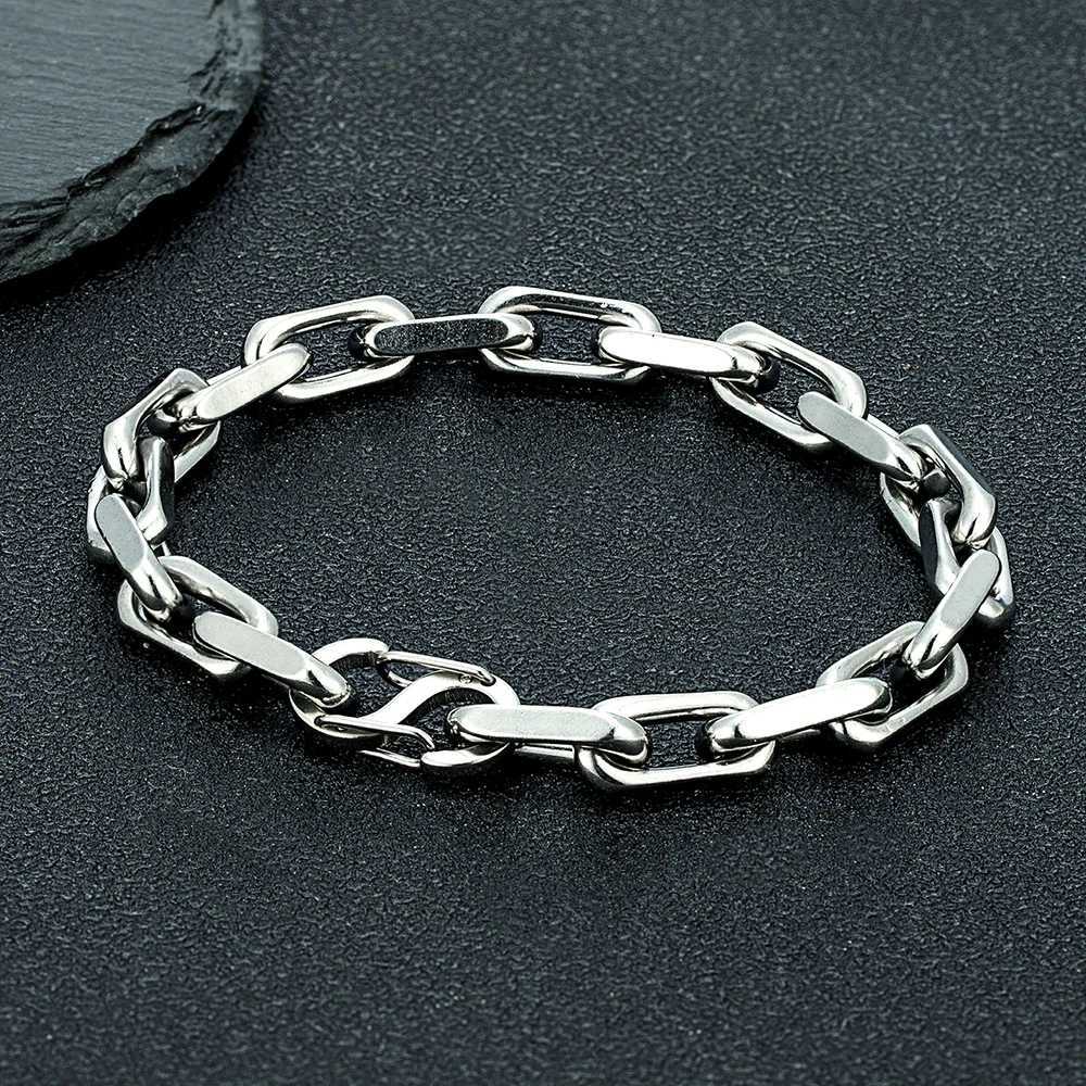 MKENDN Fashion Rectangle Chain Link Men Bracelet Punk Stainless Steel Motorcycle Bracelets Mens Jewelry With Double S Clasp W250807