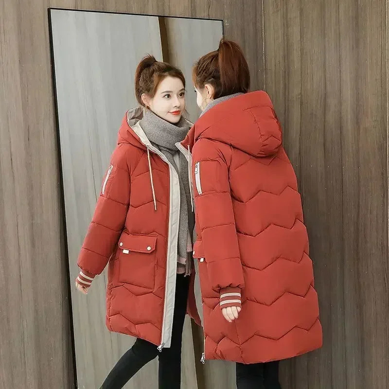 2025 Winter Women Jacket Coats Long Parkas Female Down Cotton Hooded Overcoat Thick Warm Jackets Windproof Casual Student Coat 250806