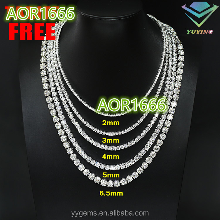 Yu Ying Wholesale Price 3mm 4mm 5mm Pass Diamond Tester Moissanite Diamond S925 Silver Gold Plated Tennis Chain Necklace