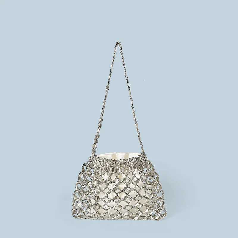 New handheld niche design silver handmade bead woven handbag essential for summer shoulder bag Z250807