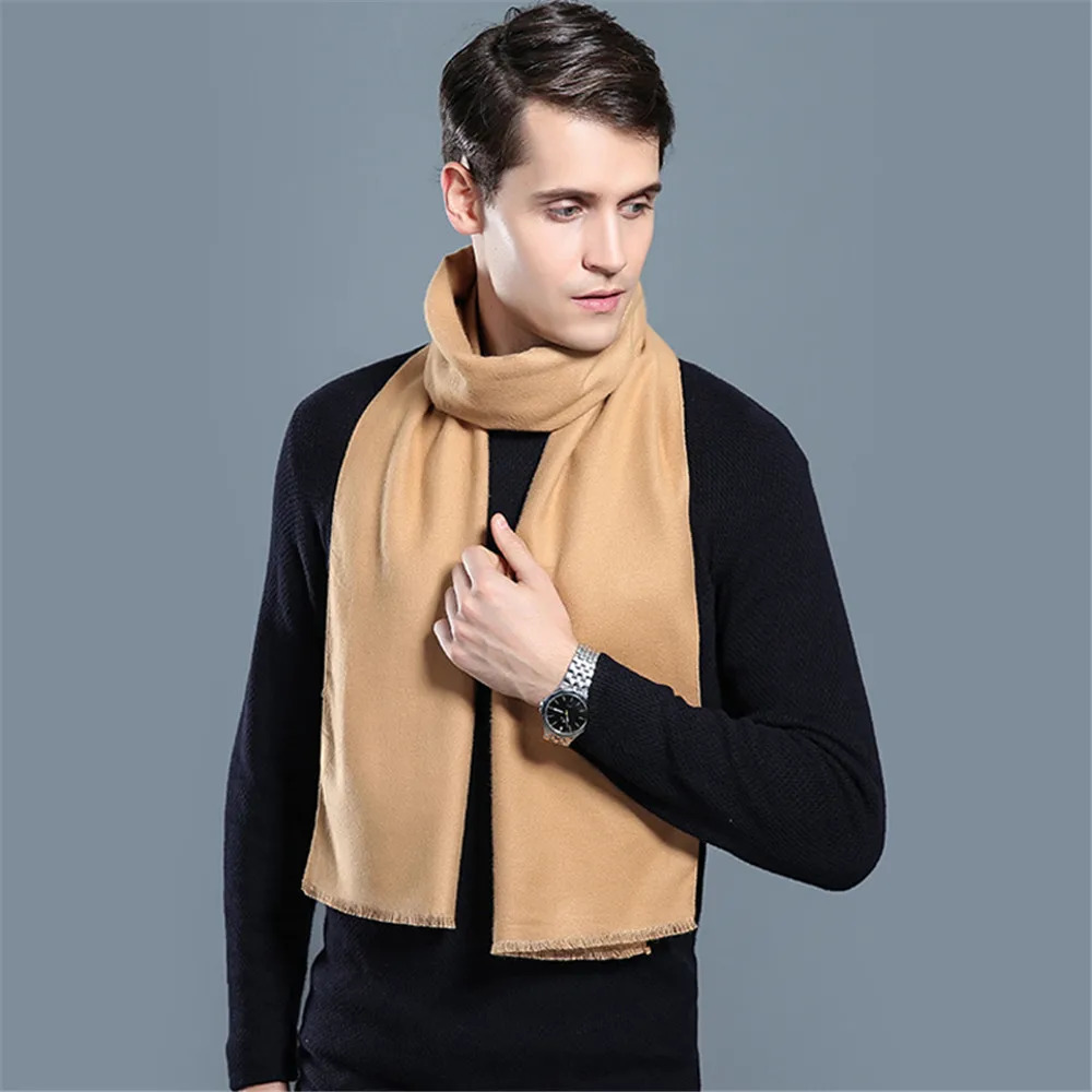 Fashion Men Soild Color Cashmere Scarf Winter Thicken Warm Pashmina Shawl Man Black Gray Casual Scarves Tassel Foulard Bufanda 250806