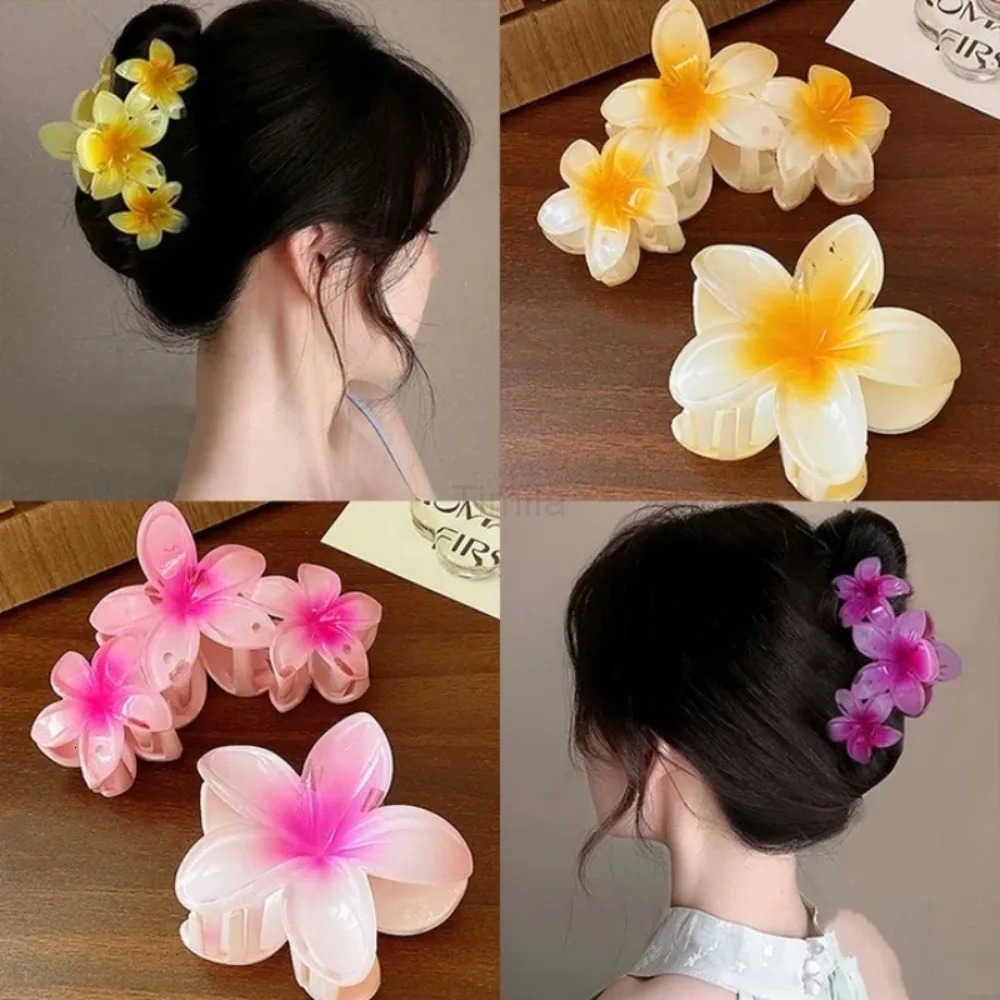 Multicolor Gradient Flower Hair Accessories Set Beach Style Hairpins Flower Claw Clips Summer Flower Hairpins Hawaiian Style U250807