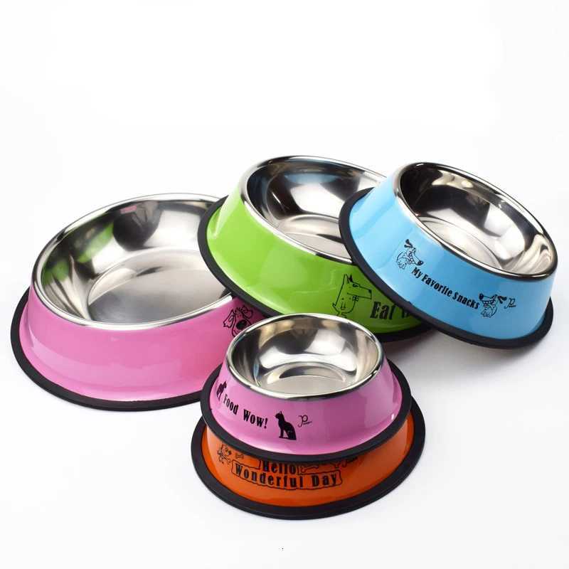 Pet Bowl Cat Cartoon Stainless Steel Dog Pot Bowl Pet Feeder Gamelle Chien Water Bottle Food for dogs cats feeder Y250806