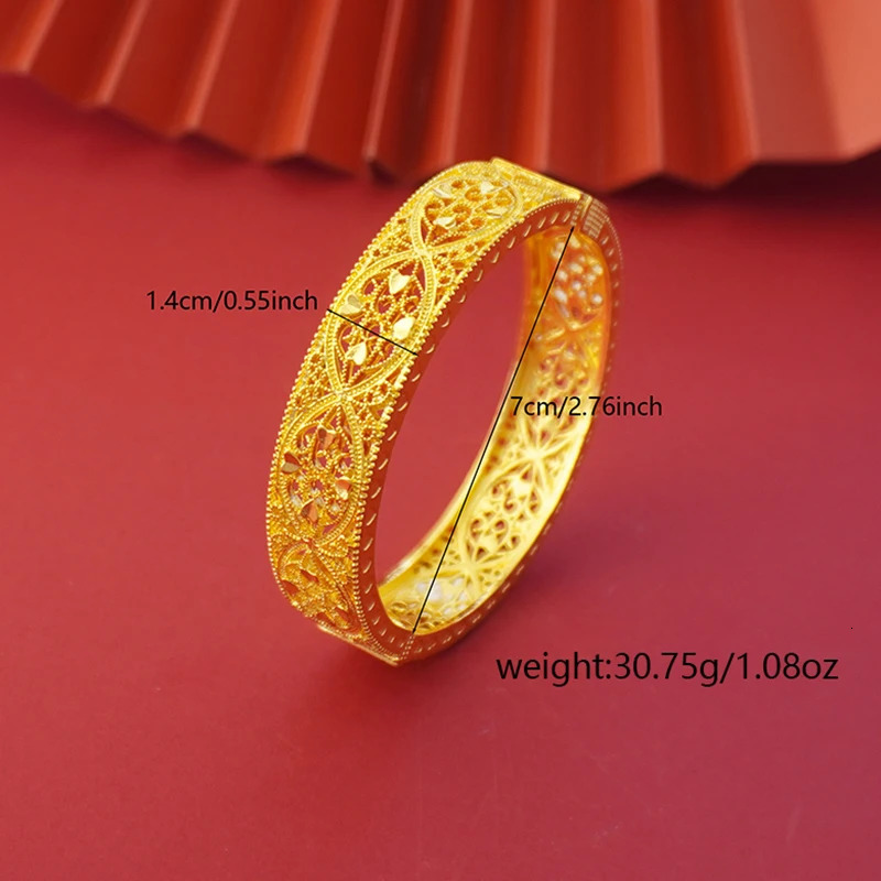 Dubai Gold Color Bangles For Women Gold Plated Indian African Hard Bracelets Charm Wedding Ethiopian Arabic Hand Jewelry 250805