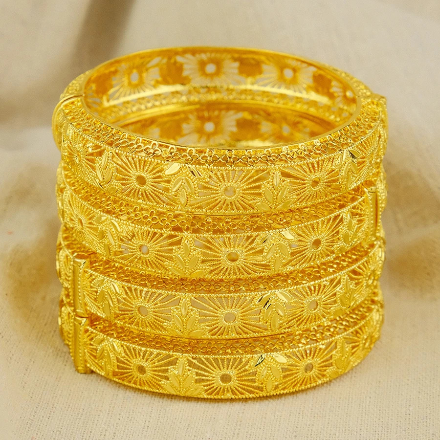 1/4Pcs Dubai 24K Gold Color Bracelets For Women Jewelry s Indian Bangles African Arabic Wholesale Wedding Bridal 250805