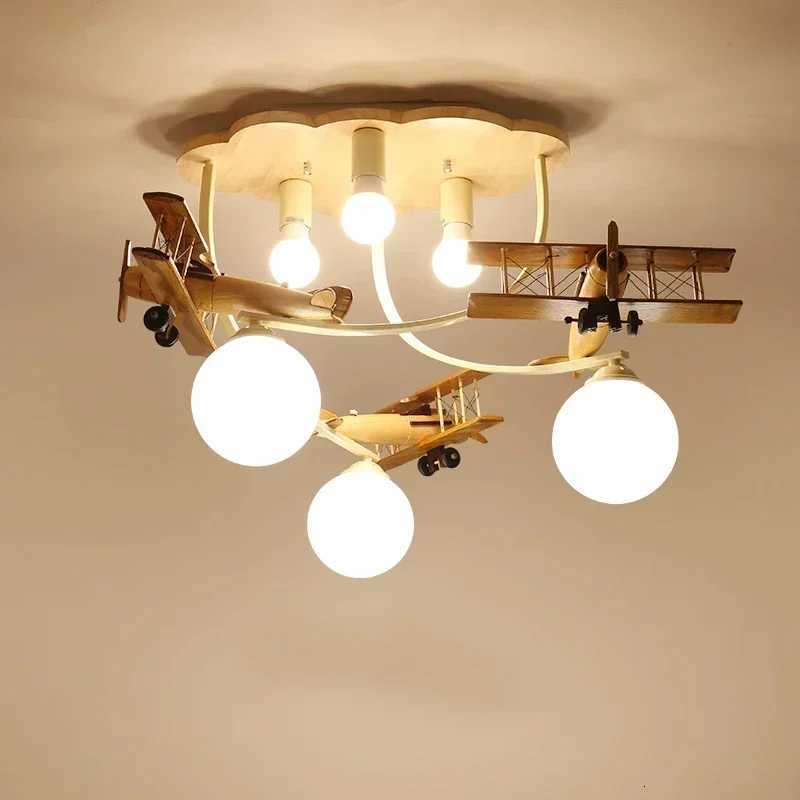 Airplane Chandelier Ceiling Lamp Wooden Airplane Pendant Light for Nursery Room Childrens Bedroom Indoor Home Decor Kids Lamp X250807