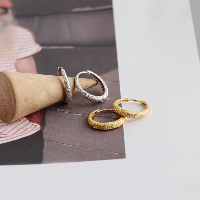 WANTME 925 Sterling Silver Frosted Statement French Hoop Earrings for Women Men Fashion Punk Piercing Charms Jewelry 250730