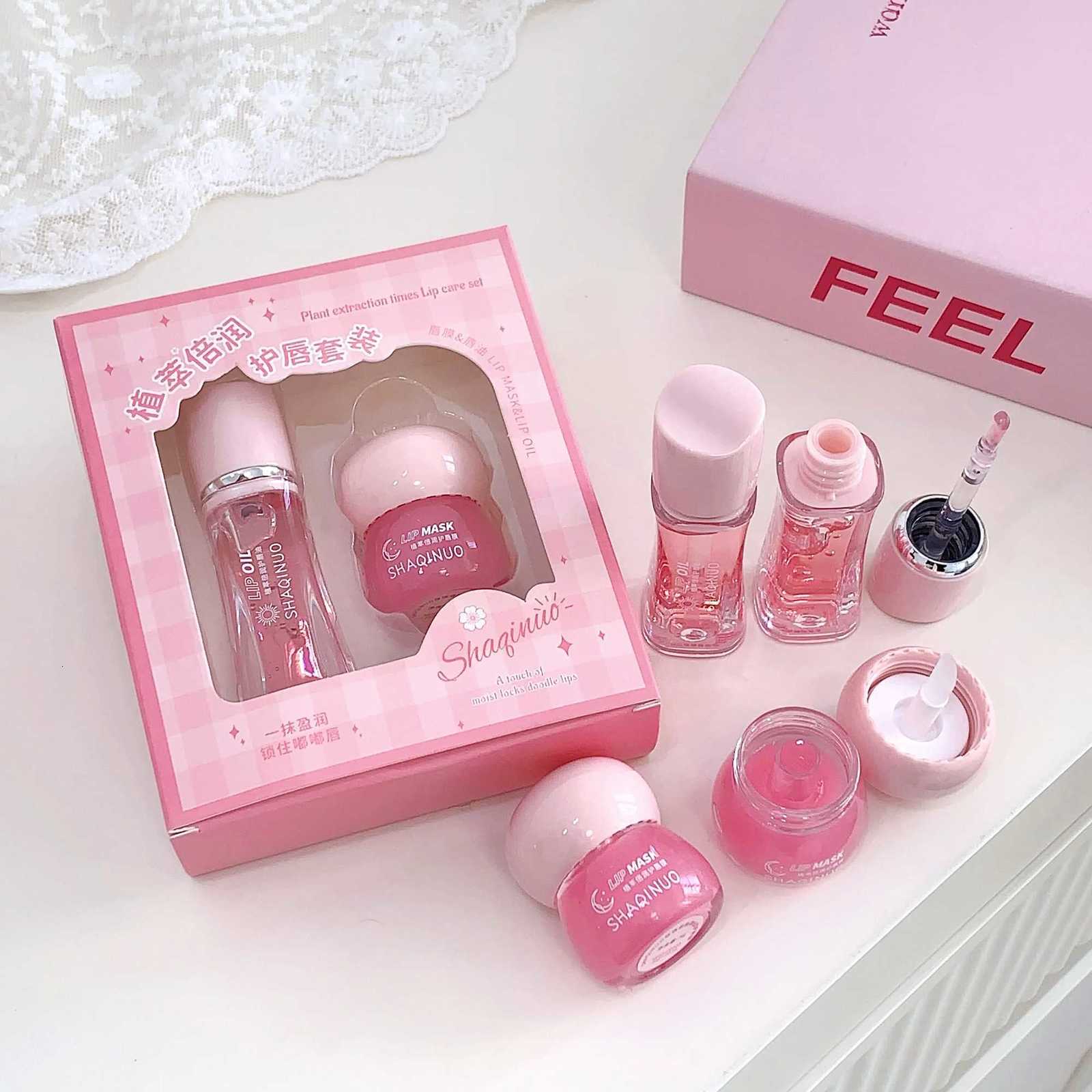 SHAQINUO Plant Extract Moisturizing Lip Care Set Lip Oil and Lip Mask Combination Pack Moisturizing and Anti-dryingXJ250807