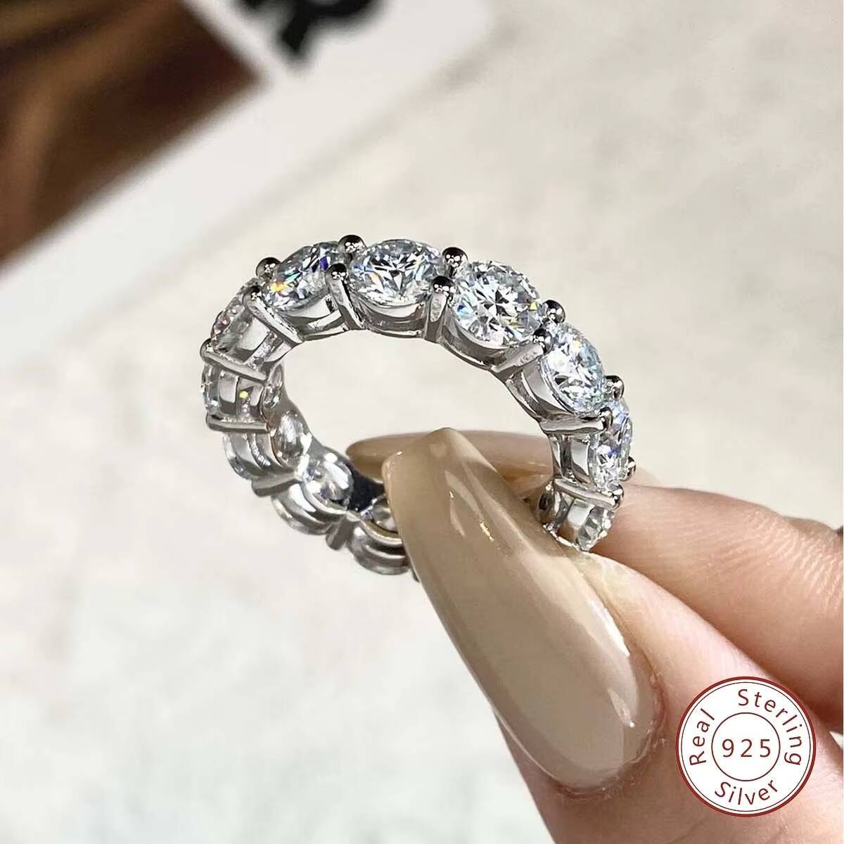 Cluster Gra Certified Moissanite Diamond Ring 925 Sterling Sliver Iced Out Hip Hop Tennis Eternity Band Cuban Link Fine Jewelry