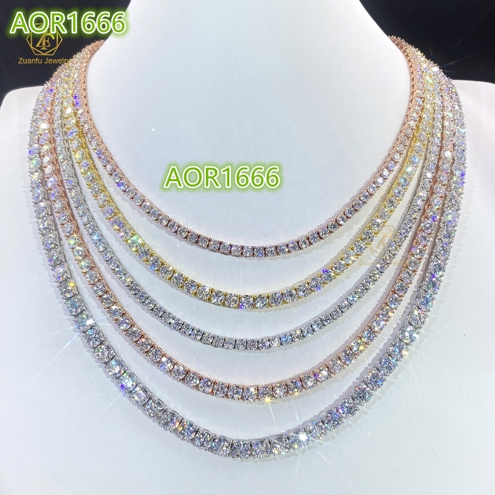 Pass Diamond Tester Large Stock Hip Hop Jewelry 2.0mm-6.5mm VVS Moissanite Diamond 925 Silver Iced Out Tennis Chain Necklaces