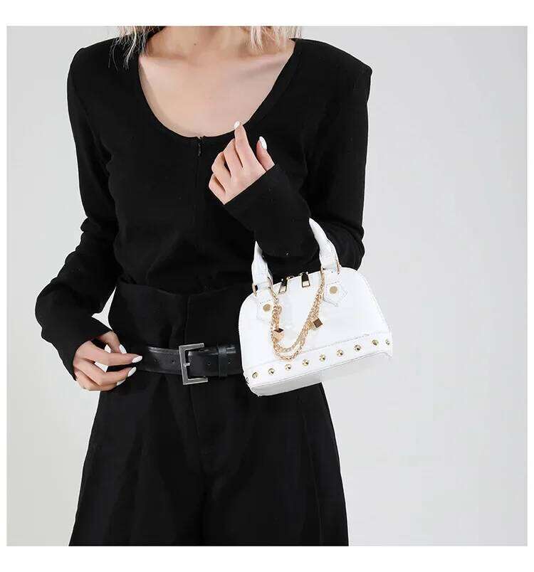 Summer Studded Shell Bag Minimalist Shoulder Crossbody Purse With Metallic Accents