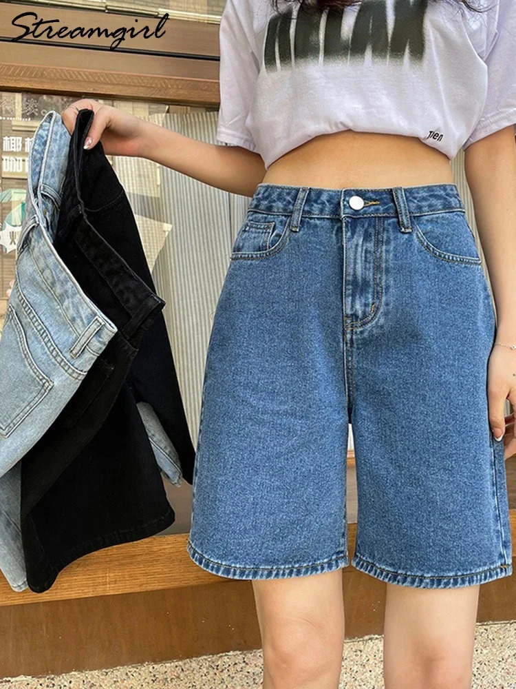 Streamgirl High Waisted Jeans Shorts Women 2025 Vintage Shorts Denim Loose Female Short Straight Jeans Shorts For Women Summer 250806