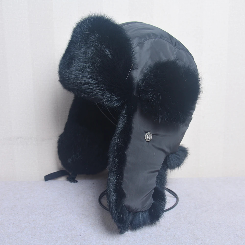 Thick Warm Bomber Hat Men Real Rabbit Fur Earflap Trapper Outdoor Russian Cap Male Plus Size Winter Hats Ski Russian Hat 250806