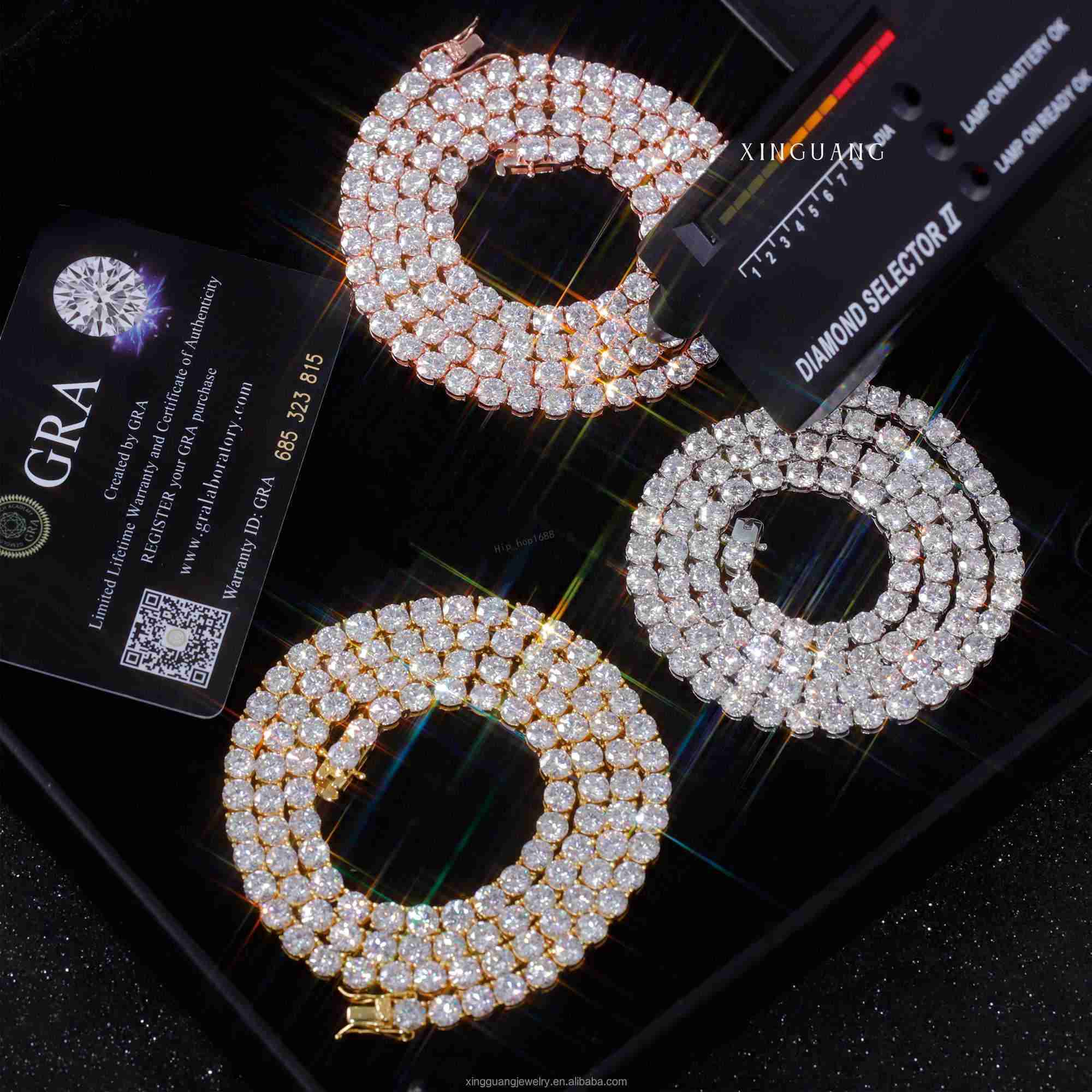 Pass Diamond Tester 2mm---6.5mm Wide GRA Moissanite Chain White/Gold/Rose Gold Plated 925 Sterling Silver Tennis Chain Jewelry