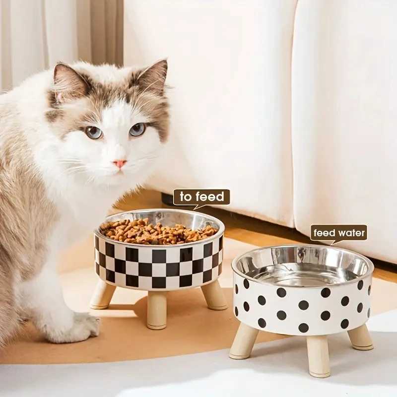 Elevated Cats Feeder Bowl Anti-choking Raised Cat Food Water Bowl With Stand Pet Feeding Drinking Supplies Small and Midium Dogs Y250806