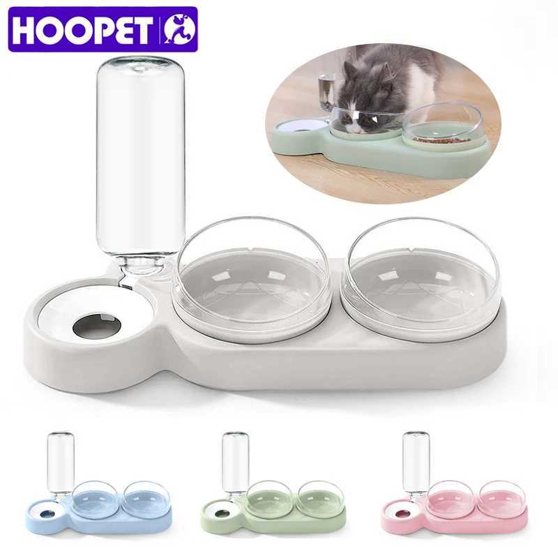 HOOPET New Pet Dogs Cats Double Bowls Food Water Feeder Container Dispenser For Dogs Cats Bowl Automatic Feeder Pet Supplies Y250806