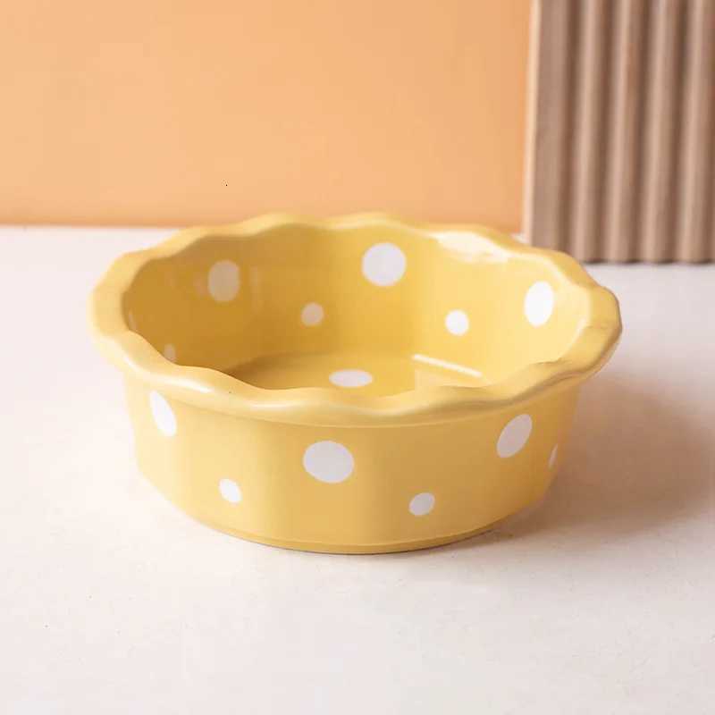 Ceramic Pet Bowl with Polka Dot Design - Non-Slip Cat Food Dish for Small Dogs Easy Clean Durable Cat/Dog Feeding Bowl Y250806