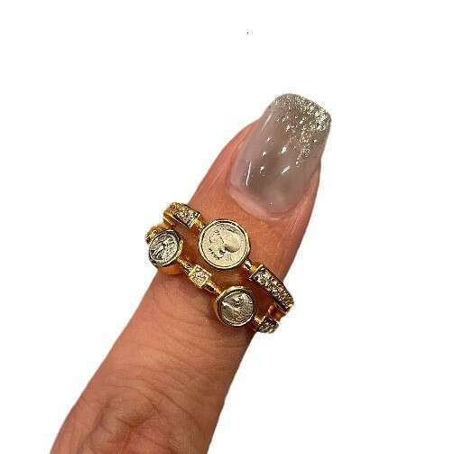 Vintage Style Double Layer Athena Three Coins High-end Niche Personality Design Index Finger Ring