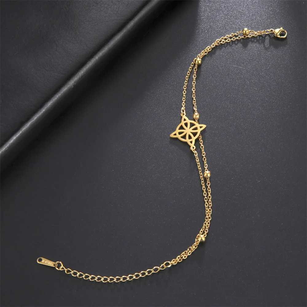 Kkjoy Fashion Bohemian Stainless Steel Layered Celtic Knot Anklet Beach Chain On Foot Witch Knot For Women Leg Chain Jewelry Y250805