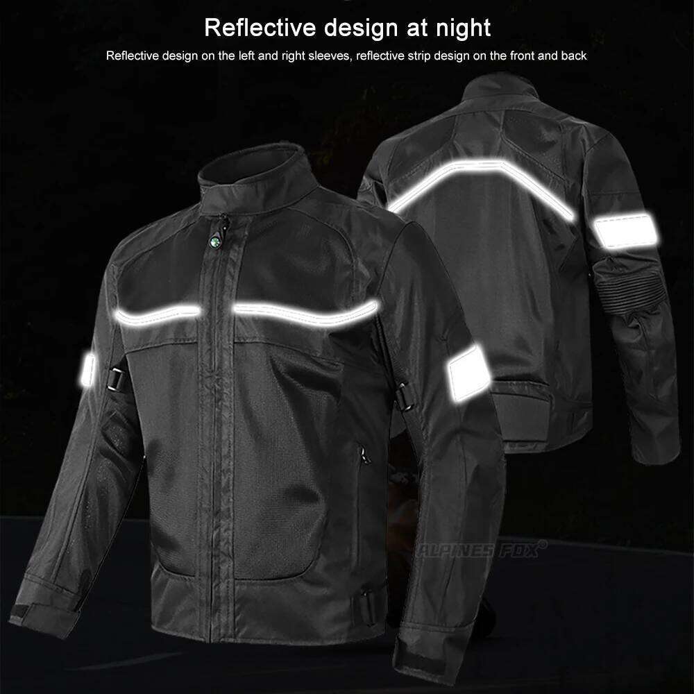 Men Woman Summer Breathable Motorcycle Jacket Night Reflective Motorbike Riding Coat with 5pcs Protective pads M-5XL