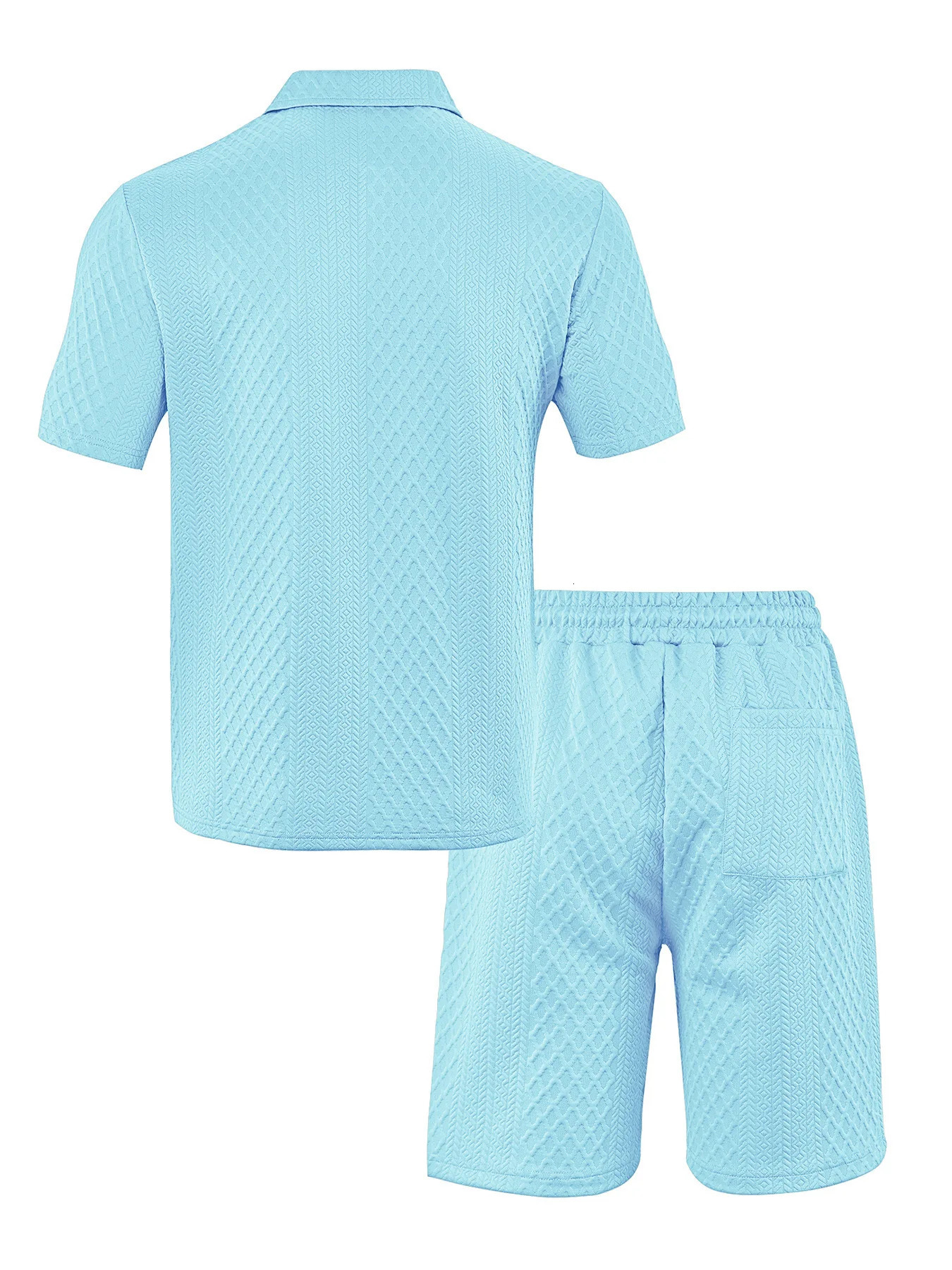 2025 Summer Mens Casual Sportswear Polo Shirt With A Lapel Shortsleeved And Shorts Jacquard Texture Suit 250807
