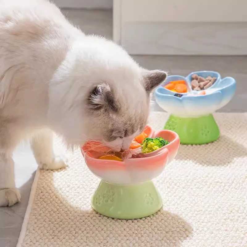 Cute Ceramic Elevated Cat Bowl Anti Vomiting Raised Cat Feeder Pet Supplies Accessories Dog Cat Pet Bowl Y250806