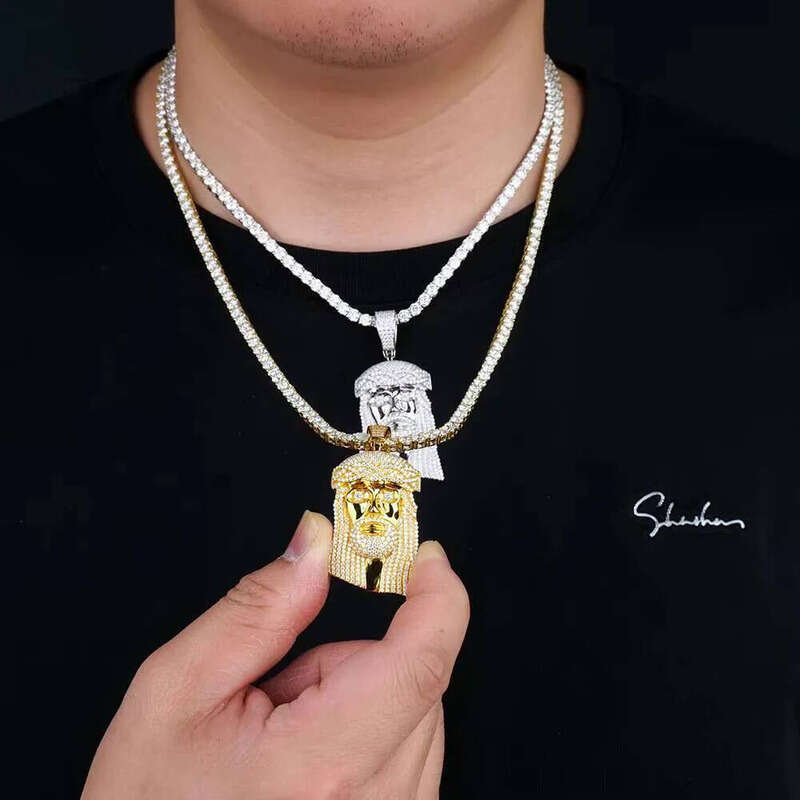 Mens Iced Out Sterling Sier Vvs Dia Mossanite Moissanite Hip Hop Jesus Head Piece Pendant With Rope Chain Necklace c3