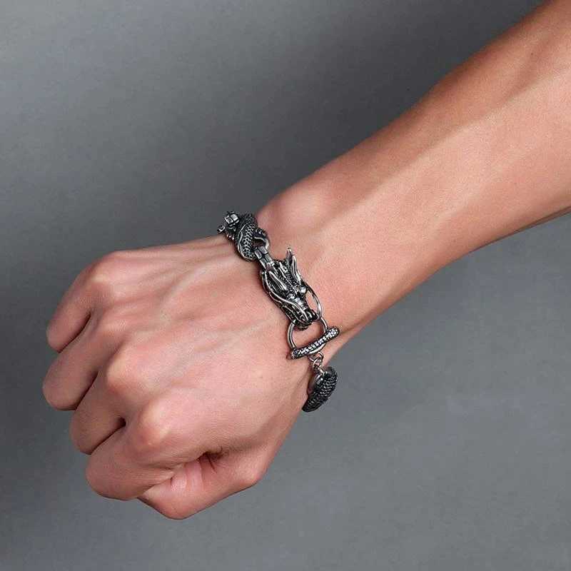 Ethnic Wind Dragon Bracelet Vintage Silver Plated Dragon Cuff Bangles Mens Motorcycle Riding Charm Jewelry Gift W250807