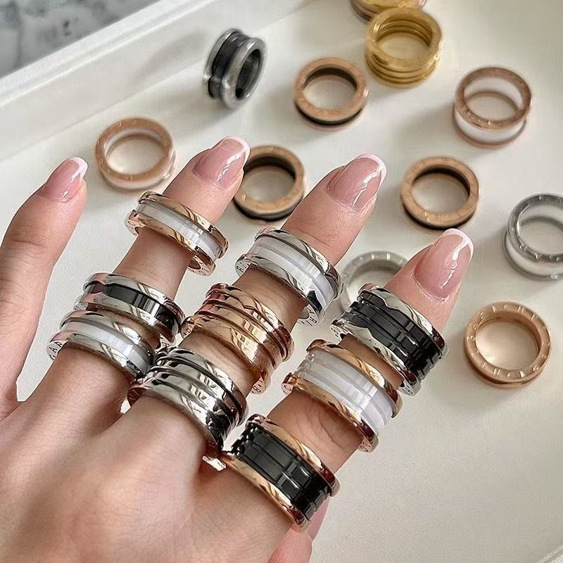 Designer Gold Bulgariism Ring for Man Woman Jewellery Black Ceramic Ring Plated with 18k Rose Gold Non-fading High-end Feel Couple Rings