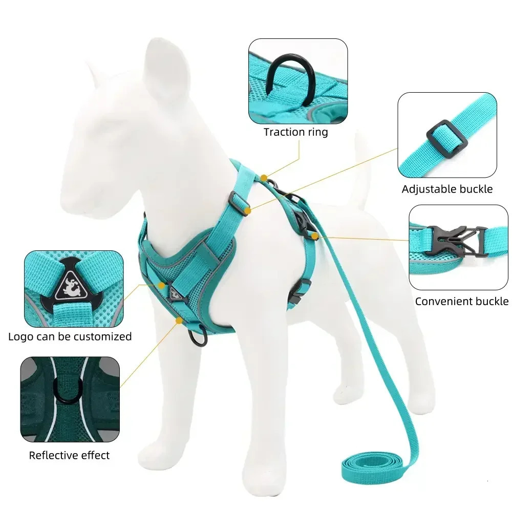 No Pull Dog Harness and Leash Set Adjustable Pet Harness Vest For Small Dogs Cats Reflective Mesh Dog Chest Strap French Bulldog 250805