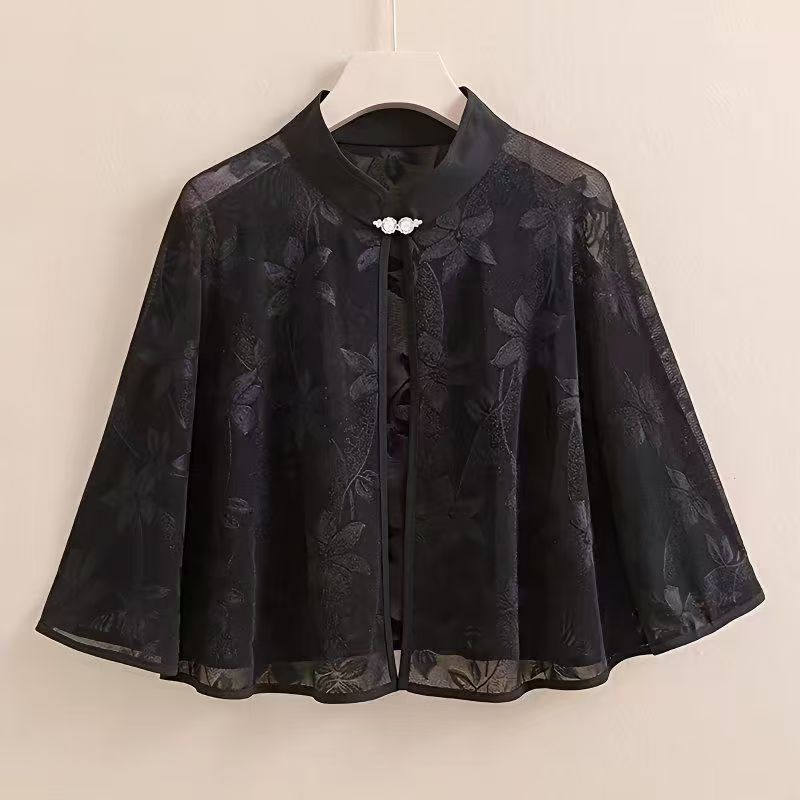 K1612 Cheongsam shawl with sunscreen shirt summer thin ice silk jacket short retro cloak with skirt stylish cloak