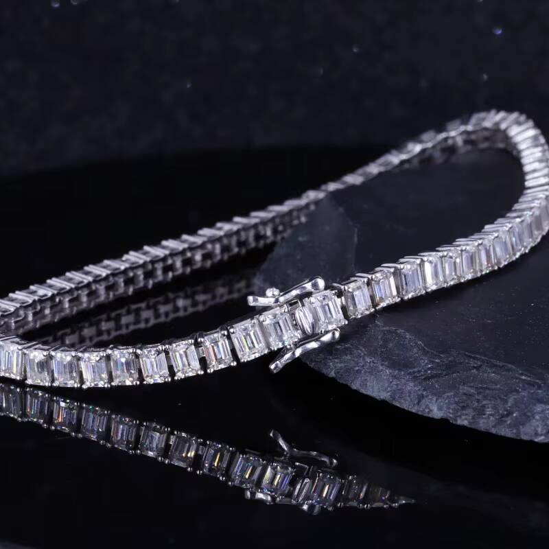 2025 Hot Sale Moissanite Tennis Bracelet Emerald Cut Moissanite Bracelet Jewelry Customize 14K Solid Gold Tennis Bracelet