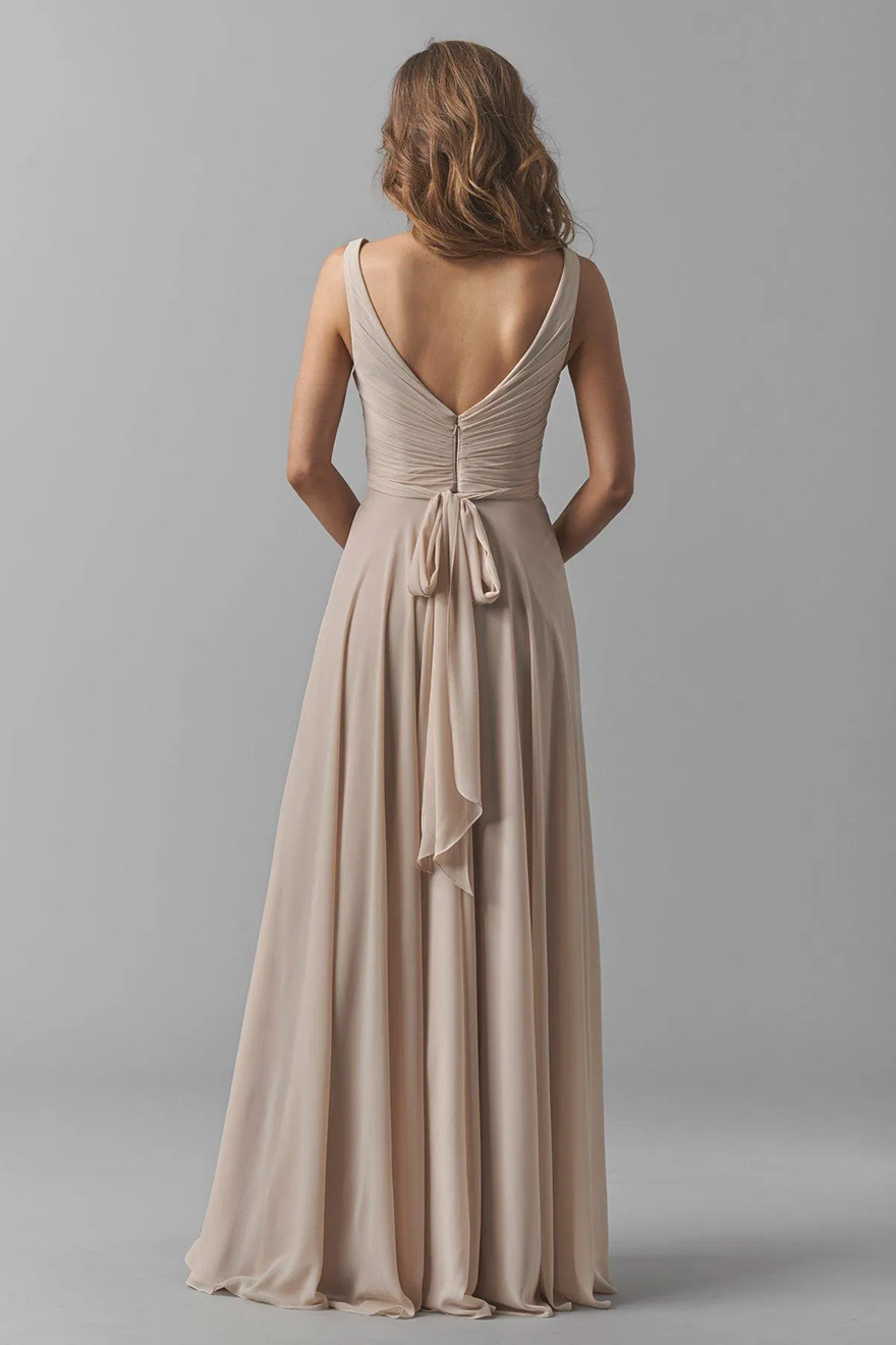 Taupe A-Line/Princess V-neck Bridesmaid Dress Sleeveless Floor-Length Chiffon With Ruffle Wedding Party Dresses Custom Made Plus Size