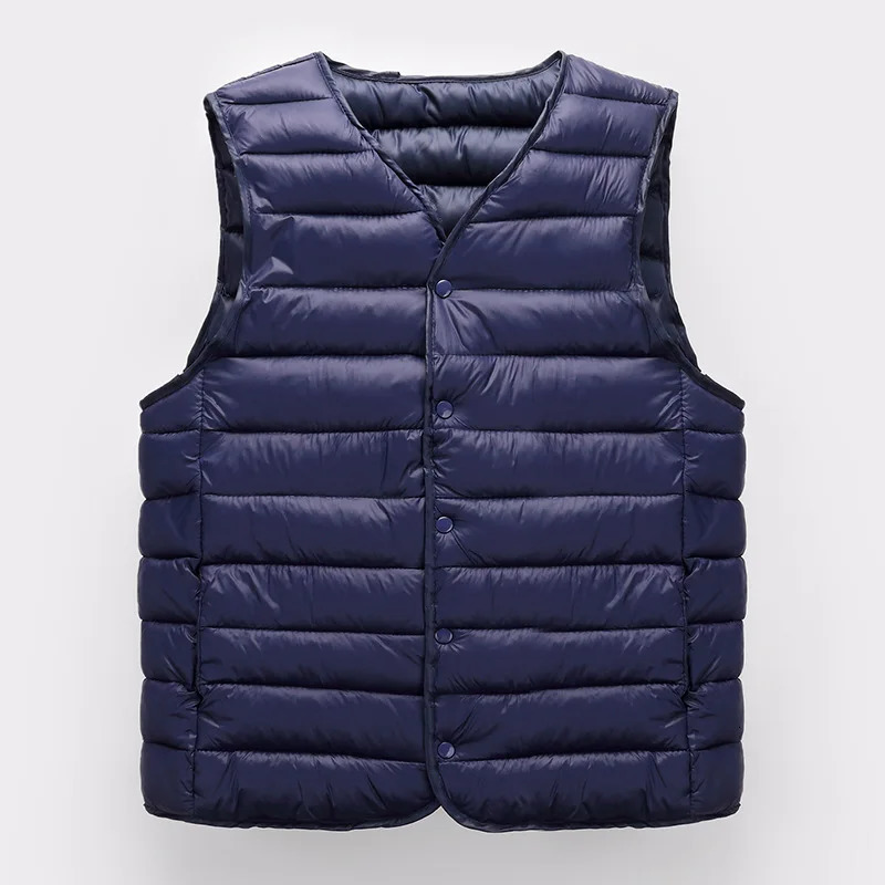 5Xl Basic Style White Down Vest Men Ultra Light Down Vest Portable V-Neck Sleeveless Coat Man Winter Warm Liner Black Green 250804
