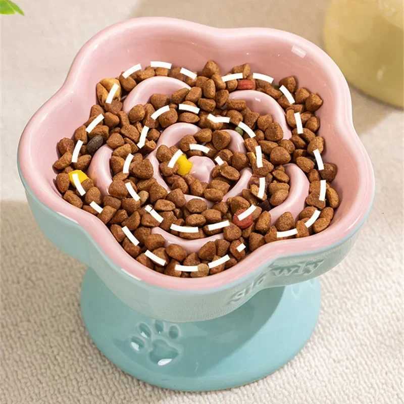New Pet Feeding Slow Bowl Creative Flower-Shaped Dog Cat Feeder Ceramics Water Bowl Kitten Food Container Pet Accessories Y250806