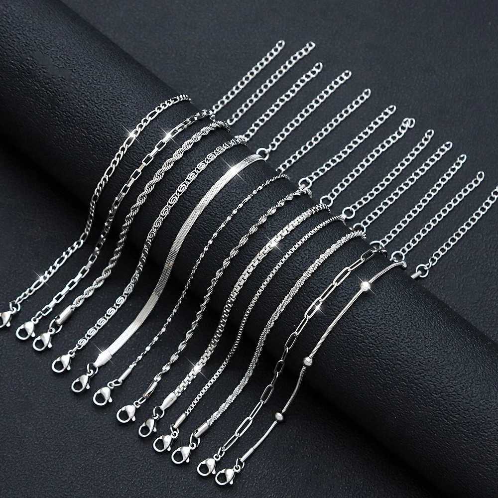 12Pcs/Set Stainless Steel Bracelet for Women Silver Gold Color Multi Style Combination Chain Waterproof Exquisite Jewelry Gift W250807
