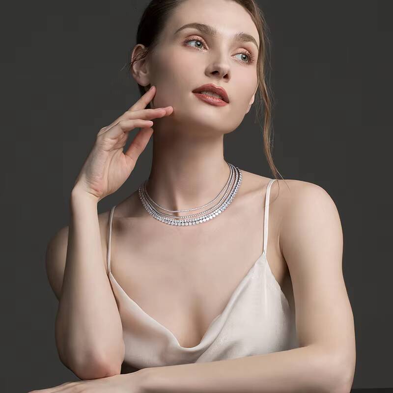 RINNTIN SC47 925 Solid Sterling Silver Tennis Necklace for Women 3mm Round Moissanite Tennis Neck