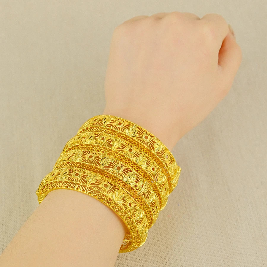 1/4Pcs Dubai 24K Gold Color Bracelets For Women Jewelry s Indian Bangles African Arabic Wholesale Wedding Bridal 250805