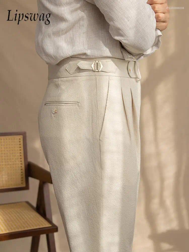 Men's Pants Naples Style Trousers Mens Casual Solid Color Pleated High Waist 2025 Spring Fall Trendy Slim Fit Straight