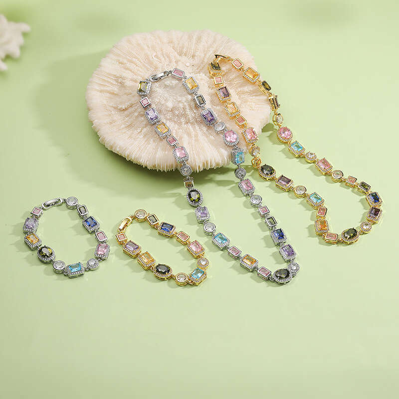 New Luxury jewelry designer necklace bracelet retro geometric inlaid with colored diamonds choker high-end palace style Gold Silver moissanite Chain G