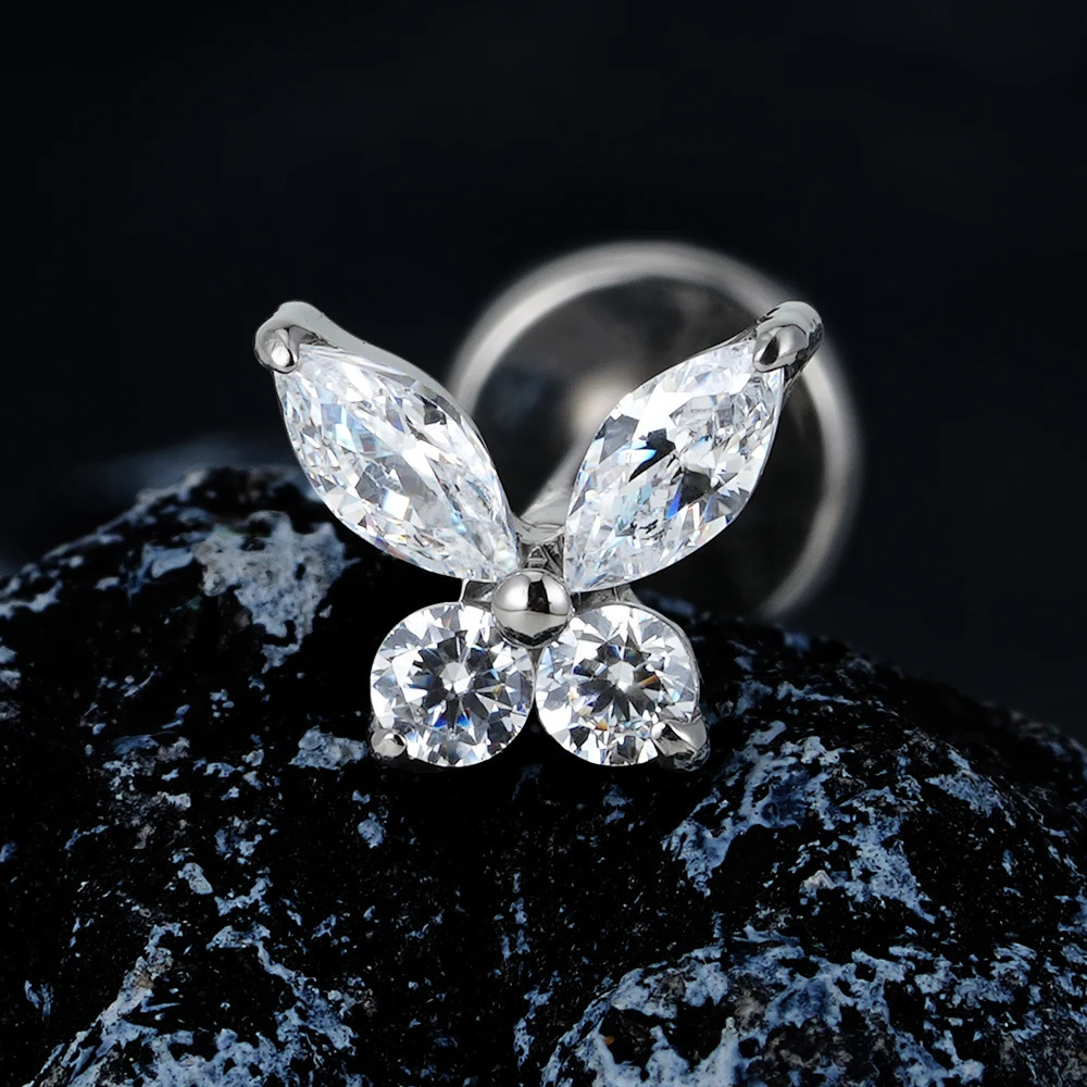 Right Grand ASTM 36 16G Mini Butterfly CZ Labret Tragus Cartilage Conch Forward Helix Stud Nose Piercing Body Jewelry 250805